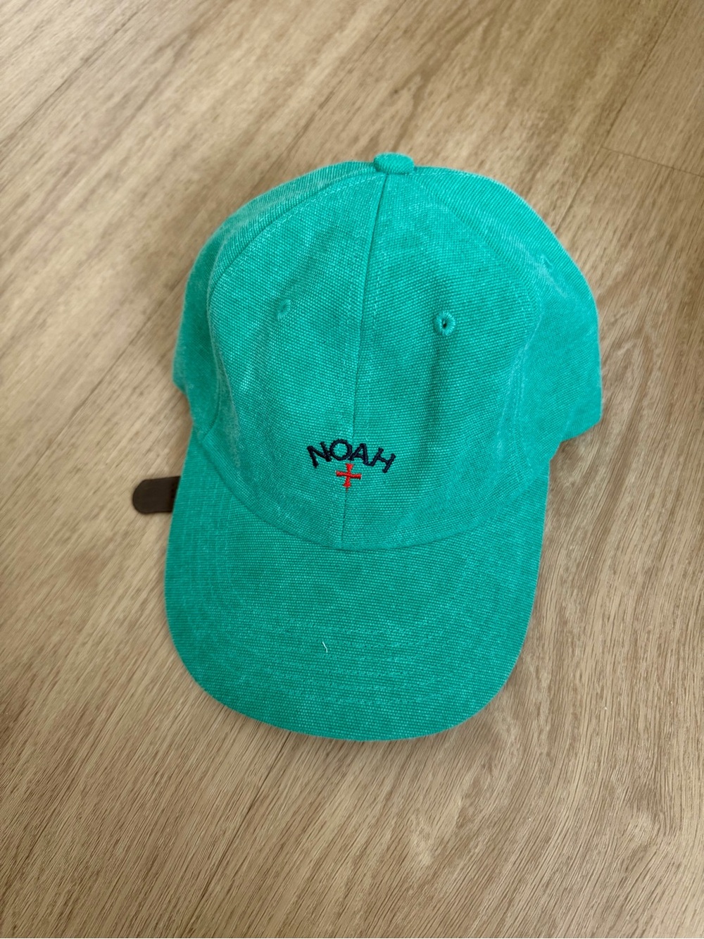 Noah NYC Green Baseball Cap - Embroidered Logo + Brown Leather Detakl